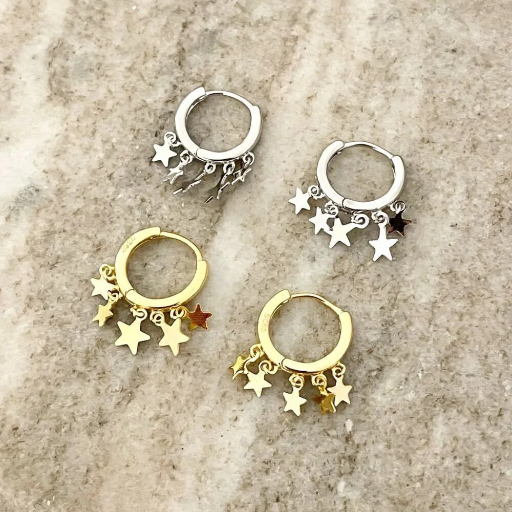 925 Sterling Silver Star Huggie Earrings Star Hoop Earrings Small Huggies